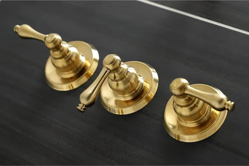 Miniatura 3 de Kingston Brass KB237AL Grifo victoriano de triple mango para bañera y ducha en latón cepillado Cobrizo cepillado