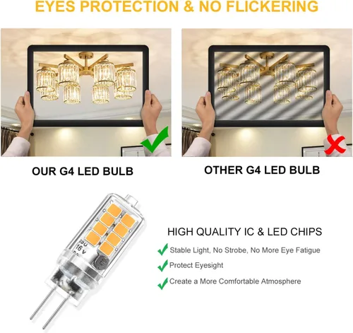 Miniatura 5 de Bombilla LED G4, equivalente a 3 W halógena de 20 W/30 W, sin parpadeo, ángulo de haz de 360°, lámpara LED de base bipin G4 de 12 V CA/CC de 12 V