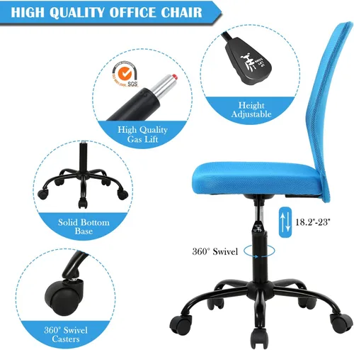 Miniatura 4 de Silla de escritorio ergonómica de marca – Respaldo medio, altura ajustable, moderna sin brazos, giratoria rodante, silla ejecutiva de malla para Azul