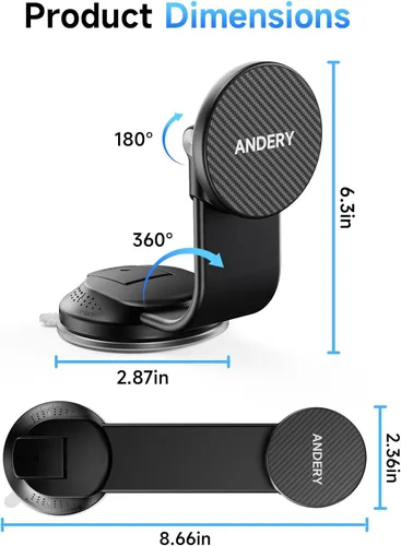 Miniatura 12 de ANDERY Soporte de teléfono para automóvil MagSafe [brazo de aleación de memoria ajustable de 360° 2400 gf de potencia magnética más fuerte]