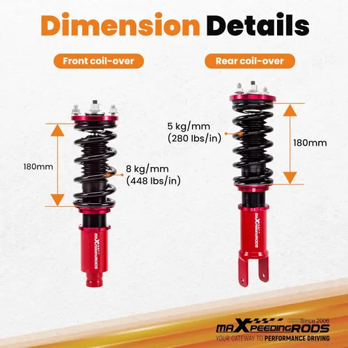 Miniatura 4 de maXpeedingrods Coilovers para Honda Civic 1988-2000, para Honda CRX 1988-1991, para Honda CR-X del Sol 1992-1995, para Acura Integra 1994-2001, Kit