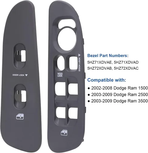 Miniatura 3 de Obaee Panel de control de ventana de puerta del conductor y del pasajero, bisel compatible con Dodge Ram 1500 2500 3500 2002-2009 borde del botón