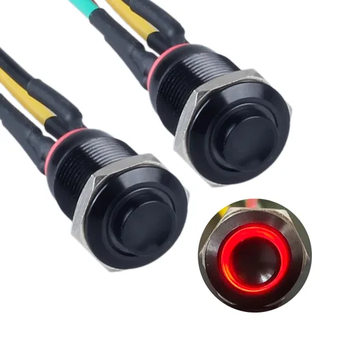 Miniatura 9 de 2 interruptores de botón con pestillo de 0.472 in con cable pre-soldado de 5.9 in 1NO 12V-24V ON-Off para orificio de montaje de 1/2 pulgada, anillo