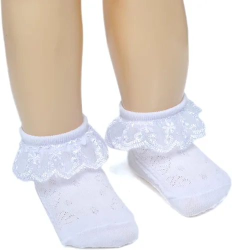 Miniatura 5 de Epeius - Calcetines con detalle de vuelo de encaje y ojales para recién nacidos, bebés y niñas pequeñas (paquete de 2346)