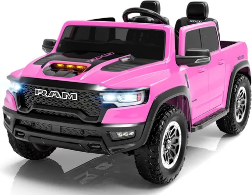 RAM 1500 RHO 24V con licencia, coche de montar para niños de 2 plazas, coche rosa para niñas con control remoto, coche eléctrico para niños con
