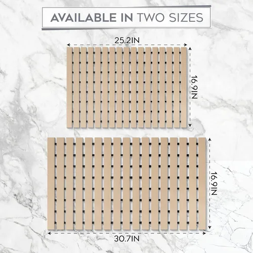 Miniatura 6 de NativeSkins Tapete de ducha de bambú sintético (beige), forro de seguridad antideslizante, impermeable, de secado rápido, tapete de baño de listones