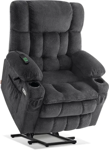 Miniatura 19 de MCombo 7893 - Silla reclinable pequeña de doble motor para ancianos pequeños, silla elevadora de gravedad cero con calor y masaje, posición Beige