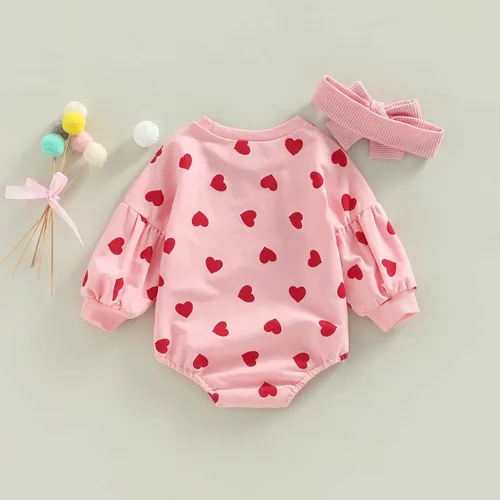 Miniatura 115 de SOLILOQUY Traje de manga larga con cuello redondo para el primer día de San Valentín para bebé niño y niña, mameluco de corazón de amor