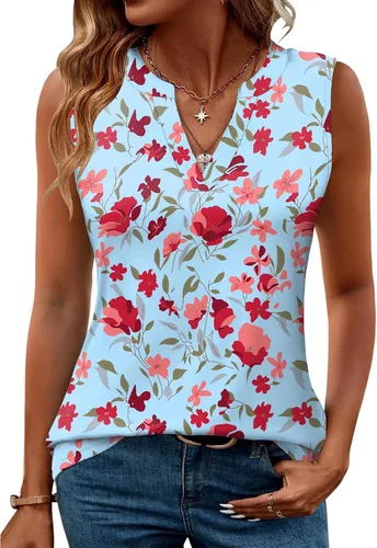 Miniatura 11 de Romanstii Camisas sin mangas para mujer, estilo casual, de verano, cuello en V, blusas elegantes, túnica