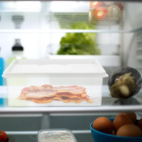 Miniatura 9 de Luxshiny Contenedor de almacenamiento de carne, tapa para guardar tocino, organizador de refrigerador, cortes en frío, almacenamiento de alimentos