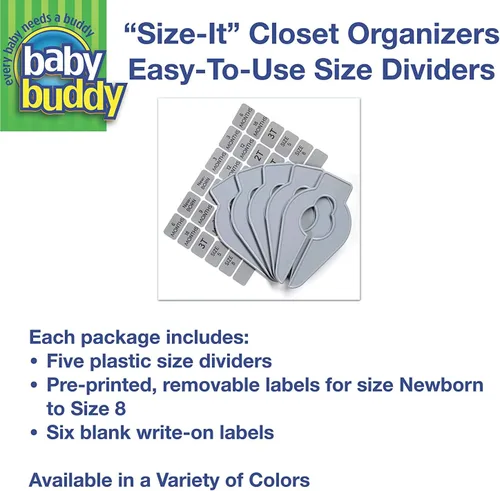 Miniatura 6 de Baby Buddy Size-It Separadores organizadores para perchas de armario de niños y bebes, Paquete de 1, Blanco