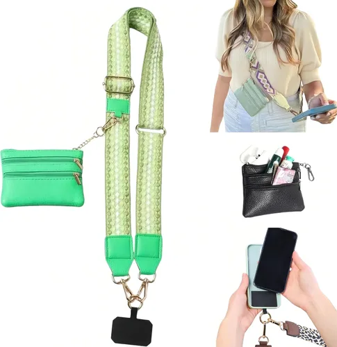 Miniatura 23 de Soporte cruzado para teléfono para mujer, nueva correa de teléfono con bolsa con cremallera, correa cruzada ajustable Negro