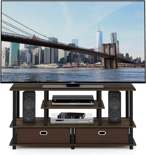 Miniatura 3 de Furinno JAYA - Soporte grande para televisores de hasta 50 pulgadas, nuez de nogal/negro/marrón oscuro de Columbia Nuez Columbia/Negro/Marrón Oscuro