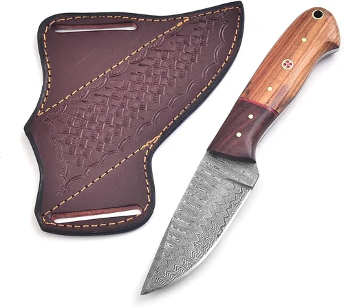 Miniatura 8 de Cuchillo de caza hecho a mano de hoja fija de espiga completa - Cuchillos Scandi de supervivencia al aire libre de acero 1095 para bushcraft, Madera