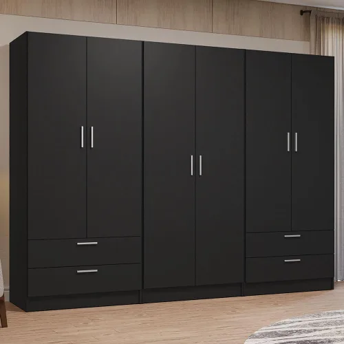 Miniatura 2 de Madesa Juego de armario de 6 puertas y 4 cajones, armario de almacenamiento para dormitorio, con estantes y espacio para colgar, 94 pulgadas de Negro