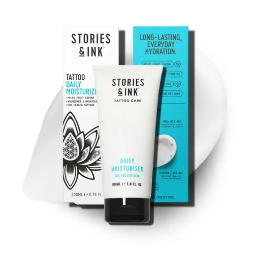 Stories & Ink Tattoo Care Hidratante diario para piel curada, con protección avanzada de tinta UV para evitar la decoloración del tatuaje, protege e