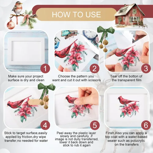 Miniatura 6 de 12 hojas de calcomanías clásicas para transferencias para manualidades y muebles, calcomanías clásicas de trineo, piña, calabaza, para el hogar