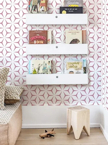 Miniatura 5 de Heroad Papel tapiz de color rosa moderno para despegar y pegar, papel de contacto bohemio geométrico rosa para armarios y cajones, apto
