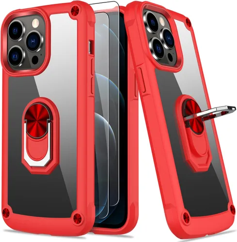Miniatura 22 de Funda para iPhone 13 Pro con protector de pantalla, cristal transparente, antiamarillo, acrílico resistente, funda protectora de grado militar