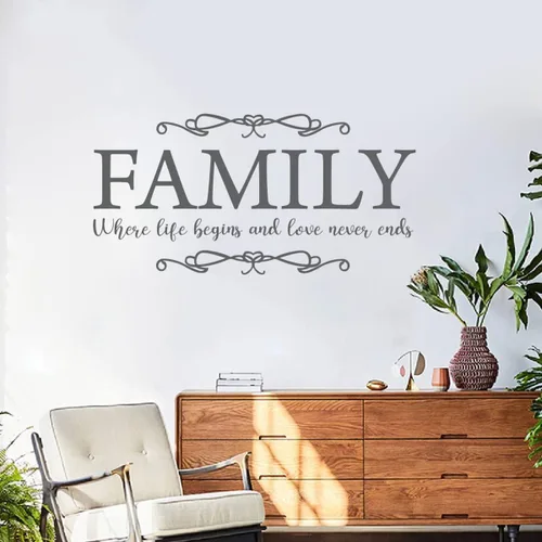 Miniatura 6 de Vinilo decorativo para pared, diseño con cita familiar, diseño de vida y amor, mural para el hogar, cocina, sala de estar, calcomanía extraíble Negro