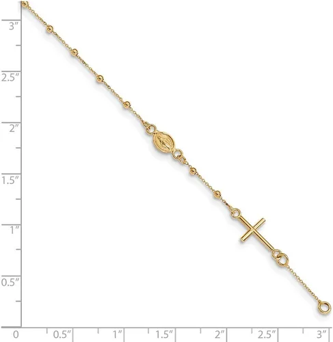 Miniatura 3 de Pulsera de oro amarillo de 14 quilates con rosario en cruz de 6.3in (ancho 0.315in).