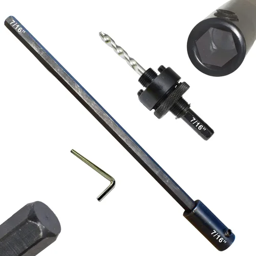 Miniatura 62 de Sierra de agujero HSS con mandril piloto de 2 piezas de alta velocidad para perforar madera y acero, broca de 1/4" de diámetro y eje, broca piloto