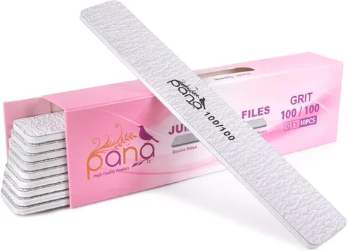 PANA Lima de uñas Emery Jumbo de doble cara para manicura, pedicura, uñas naturales y acrílicas, cebra (grano 100/100), paquete de 50 unidades
