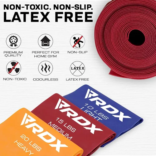 Miniatura 7 de RDX Bandas de resistencia TPE 3 niveles 1.5M de largo, certificado REACH RoHS CPSIA, bucle elástico grueso y agradable a la piel, yoga, gimnasio