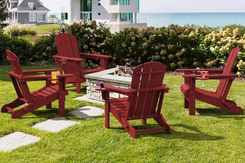 Miniatura 10 de SERWALL Silla Adirondack con portavasos – Juego de 2 sillas Adirondack compuestas para exteriores de polietileno de alta densidad para todo