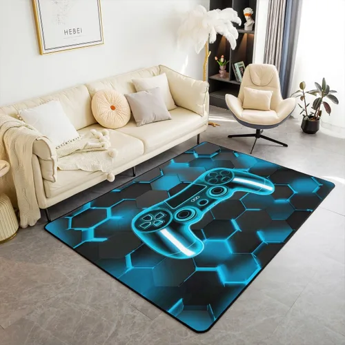 Miniatura 30 de Feelyou Alfombra de sala de estar, 3 x 5 pies, diseño geométrico para niños, diseño moderno a rayas, para interiores, antideslizante, con diseño
