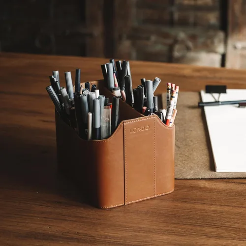 Miniatura 5 de Londo soporte para control remoto de cuero PU, organizador de escritorio para suministros de oficina con ranura para tableta, cepillo de maquillaje