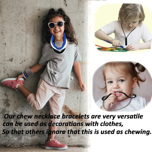 Miniatura 4 de Collares sensoriales para masticar niños y niñas, paquete de 16 pulseras elásticas para masticar para niños sensoriales con autismo, TDAH, SPD