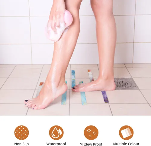 Miniatura 4 de Secopad Tiras de ducha antideslizantes coloridas, 24 unidades, tiras adhesivas para bañera, ducha, escaleras, escaleras