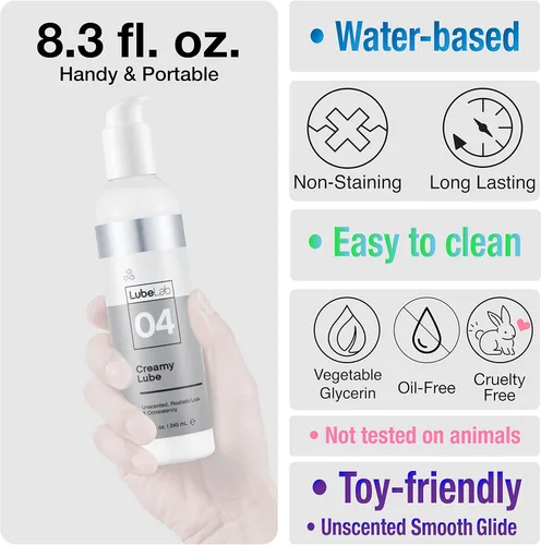 Miniatura 2 de Lubricante blanco cremoso grueso a base de agua, sin perfume, 8.3 onzas líquidas, hipoalergénico suave y resbaladizo para parejas, fabricado
