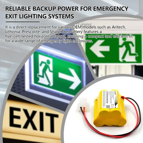 Miniatura 5 de Paquete de 5 baterías de repuesto de 6 V 1000 mAh Ni-CD para Aritech 10050205 Lithonia ENB06006 Prescolite ENB-06006 E18750-100 N1200-4-DWP Señal