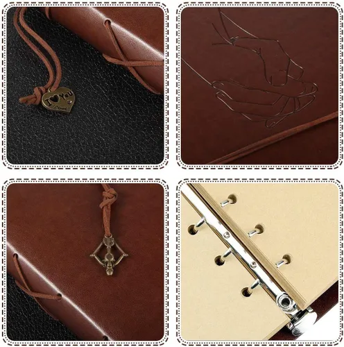 Miniatura 4 de ThxMadam Cuaderno vintage A5 con cubierta de cuero, cuaderno de escritura de hojas sueltas, diario de viaje, cuaderno de bocetos recargable con 200
