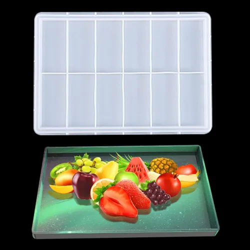 Rolin Roly Moldes rectangulares grandes de resina para bandeja de silicona, molde de fundición, molde de epoxi para plato de bricolaje, soporte de