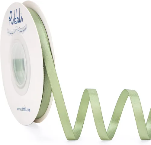 Ribbli Cinta de satén de doble cara color salvia polvorienta, 1/4 pulgadas x 25 yardas, cinta verde salvia para envolver regalos, manualidades,