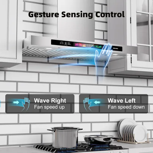Miniatura 4 de BRANO Campana Extractora de Pared de 30 Pulgadas 900 CFM con Control por Voz/Gesto/Tacto, Campana Extractora de Cocina de Acero Inoxidable