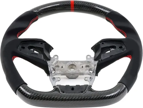 Miniatura 3 de IKON MOTORSPORTS, Volante compatible con Honda Civic de 10ª generación 2016-2021, volante de fibra de carbono sintética tipo ante con costuras rojas