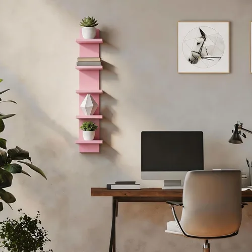 Miniatura 7 de Homaterial Estantería de pared de 5 niveles, estantería vertical decorativa para montaje en pared, estantes flotantes de columna moderna para Rosa