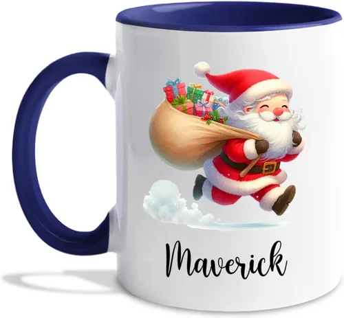 Miniatura 16 de Taza de café de Papá Noel con nombre personalizado – Taza de Papá Noel personalizada, 11 onzas y 15 onzas, bonita taza de cerámica blanca regalo