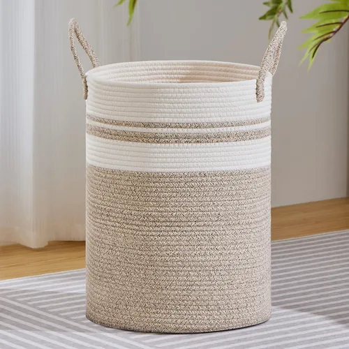 Miniatura 26 de VIPOSCO Cesta de lavandería grande, cesta de almacenamiento de cuerda tejida alta para mantas, juguetes, ropa sucia en la sala de estar, baño, Rayas
