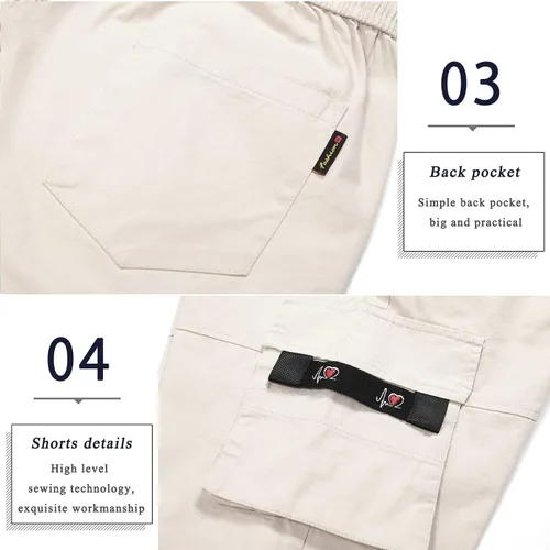 Miniatura 4 de APTRO Pantalones cortos cargo para hombre, cintura elástica, cordón de verano, pantalones cortos de algodón casuales grandes y altos, pantalones