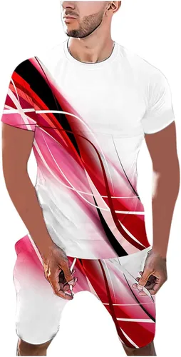 SHENGXINY Conjunto de pantalones cortos de verano para hombre, estampado 3D, camisa de manga corta y pantalones cortos, traje deportivo de 2 piezas