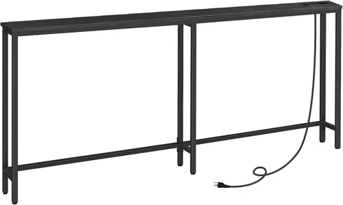 Miniatura 15 de HOOBRO - Mesa de consola estrecha de 63" con estación de carga, mesa de sofá de 5.9" con 2 tomas de corriente y puertos USB, mesas largas de entrada
