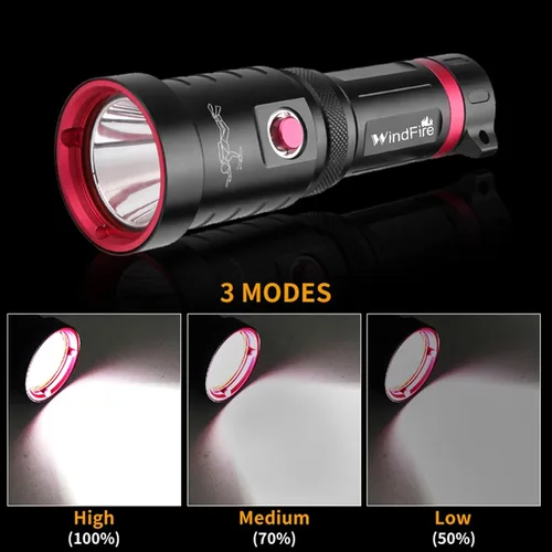 Miniatura 2 de WINDFIRE Linterna de buceo, 5000 lúmenes, luz de buceo súper brillante, 3 modos, IPX8 impermeable, linterna subacuática, linterna de buceo