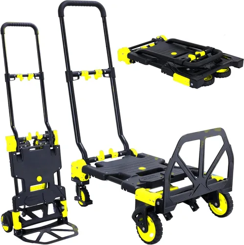 Miniatura 8 de Carro de mano plegable 2 en 1, carrito de mano plegable de 330 libras, carrito de mano plegable con mango retráctil y 4 ruedas de goma, carrito
