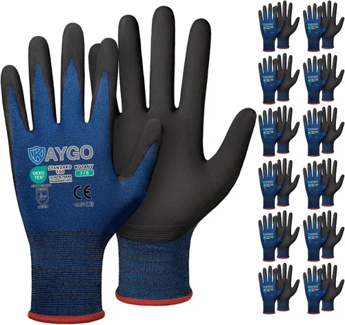 Miniatura 45 de KAYGO Guantes de Trabajo de Seguridad con Revestimiento de Nitrilo MicroFoam, 3 Pares KG18NB, Guante de Punto Sin Costuras de Nylon con Dedos Gris
