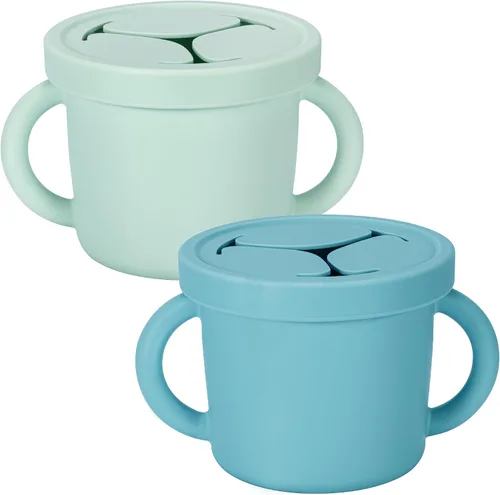 Recipientes de silicona de grado alimenticio para aperitivos, recipientes de aperitivos con asas y tapa para niños pequeños (color 1)